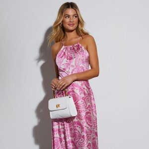 Maxine Satin Paisley Halter Maxi Dress vici